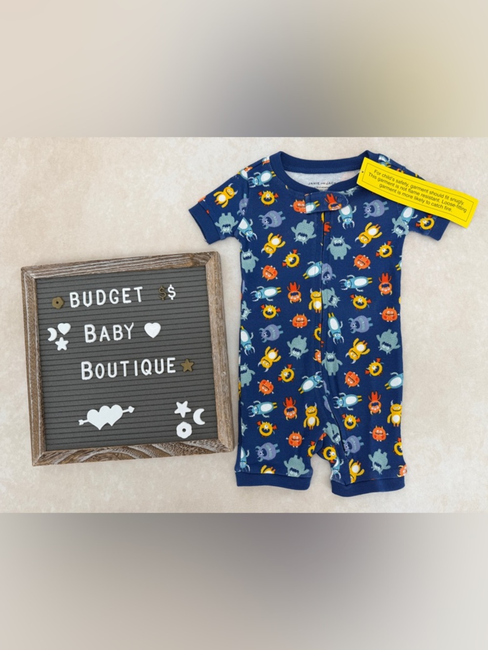 New Janie and Jack Navy Blue Monster Print Shortie Sleeper
